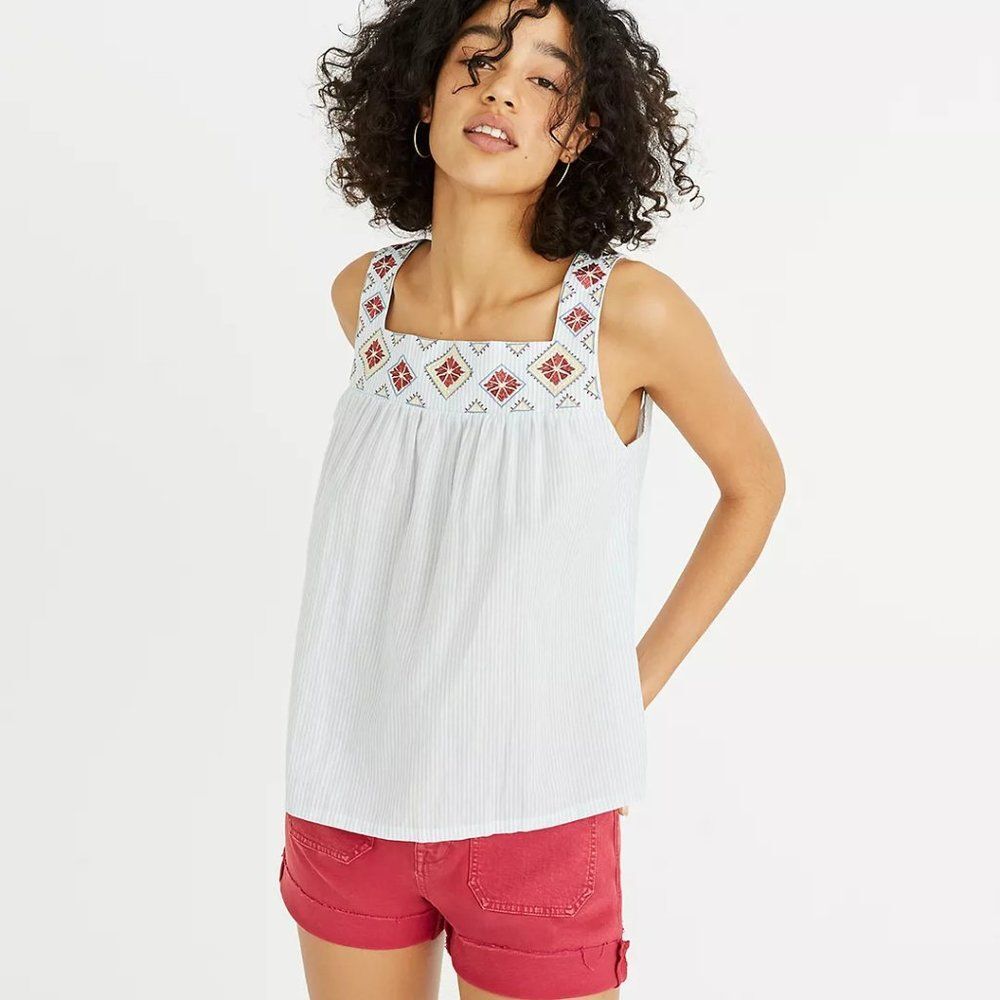 Madewell Embroidered Island Tank in Stripe Size S